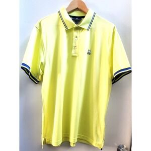 Psycho Bunny Polo Luke 7/XL Sport S/Slv Lemon Pulp Blue Contrast Stripe Collar